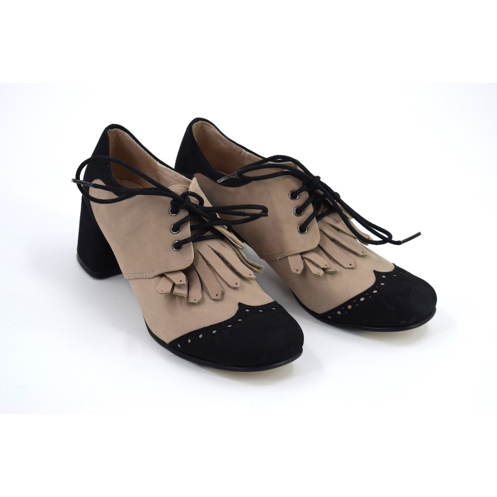 All Black by Anthropologie Womens Oxford Heel Shoes -‎ Lace Up, Tassel Detail